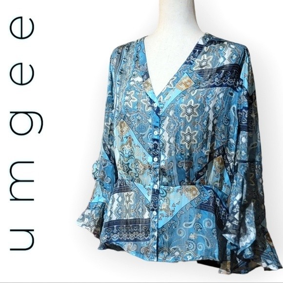 Umgee Paisley Print Peplum Blouse
